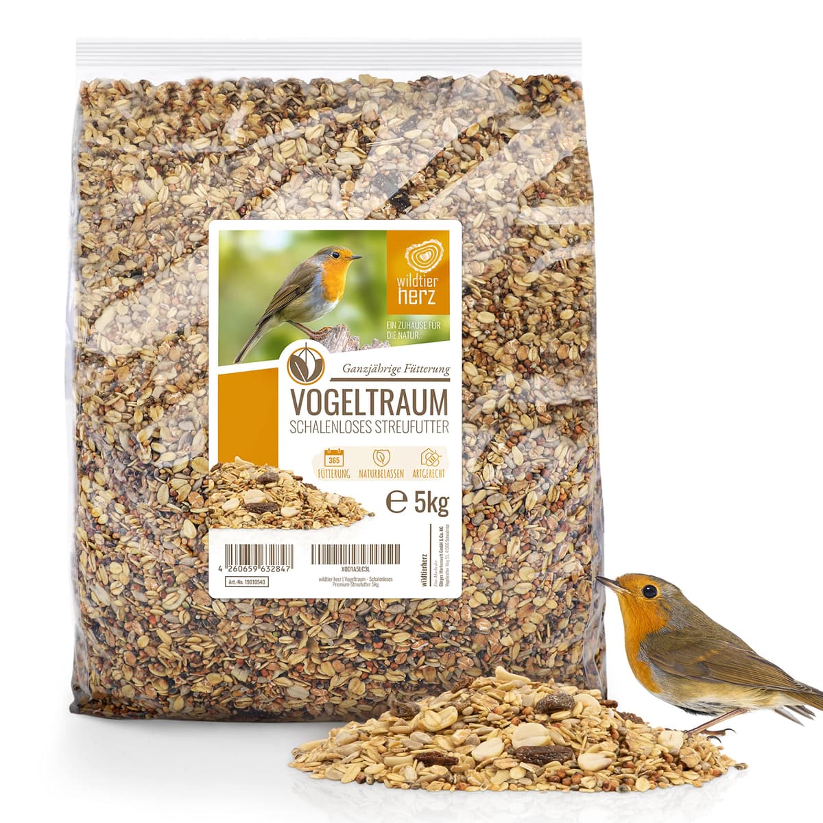 wildtier herz I Alimentación para Pájaros - sin Cáscara - Consistencia Fina (5kg) I Comida de Aves para Alimentos - Alimento para Aves