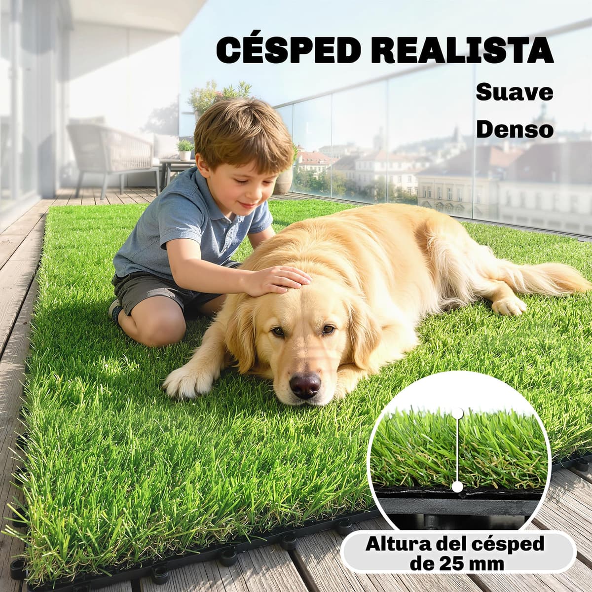 Outsunny 22-Piece Artificial Grass Mat, 30 x 30 cm, Grass Height 25 mm, Automatic Drainage, for Garden, Terrace, Patio, Balcony, Green — view 3