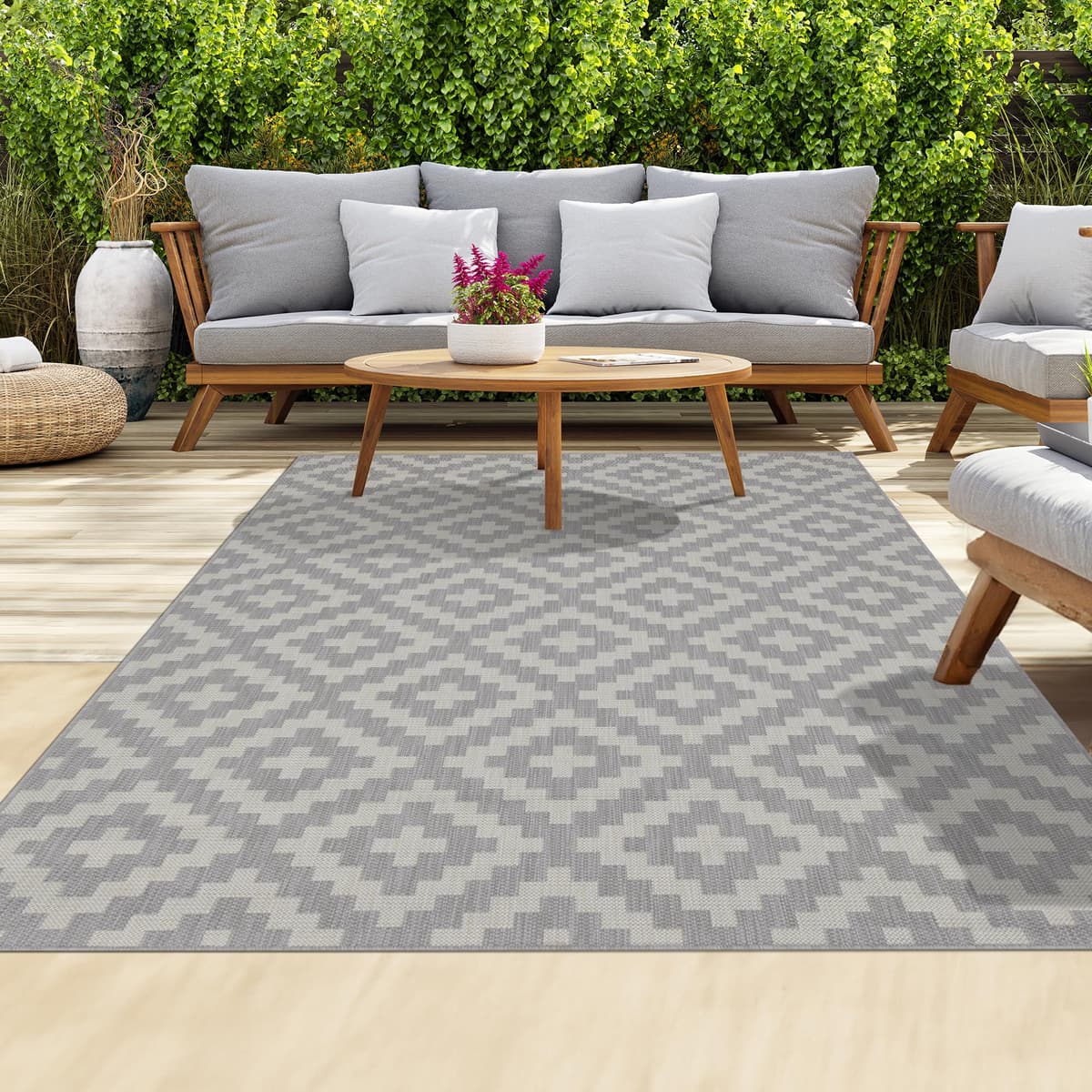 homeart Outdoor Rugs | Easy-Cleaning Indoor & Outdoor Area Rugs for Porch, Deck, Balcony, Garden, Picnic, Kitchen, Hallway | UV & Weather-Resistant Large Patio Rug Mats | Green Cream, 80 x 150 cm — view 66