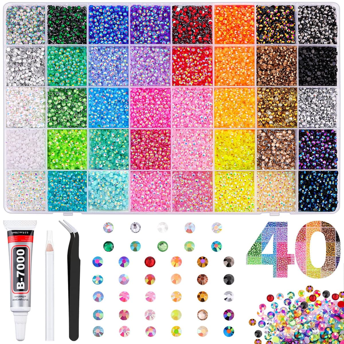 Resin Jelly Rhinestones for Crafting with B7000 Jewelry Glue, 2 Boxes Gold Flatback Crystals with 2Pcs 10ml Glue, Bedazzling Non Hotfix Gems for DIY Tumblers Clothing Shoes Manicure — view 24