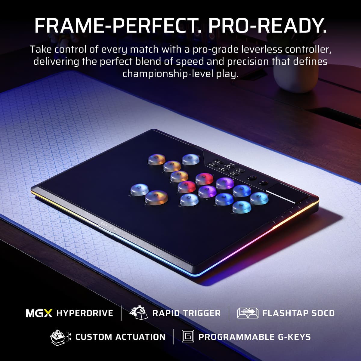 Corsair NOVABLADE PRO Wireless Hall Effect Leverless Controller – 15-Main Key Layout, 1000Hz Polling, 2.4GHz Wireless, SOCD, MGX Hyperdrive Hall Effect Magnetic Switches – PS5, PS4, PC – Black — view 2