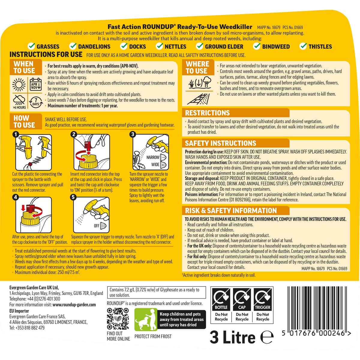 Roundup Fast Action Weedkiller, Ready to Use, Manual Spray, 3 Litre — view 2