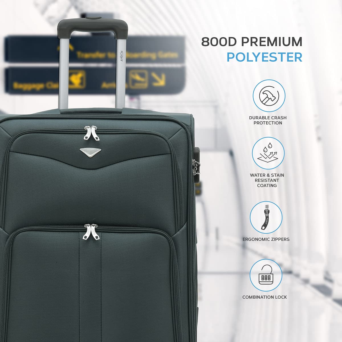 Flight Knight Lightweight 4 Wheel 800D Soft Case Suitcases Anti Crack Cabin & Hold Luggage Options Approved for Over 100 Airlines Including easyJet, BA & Many More! — view 4