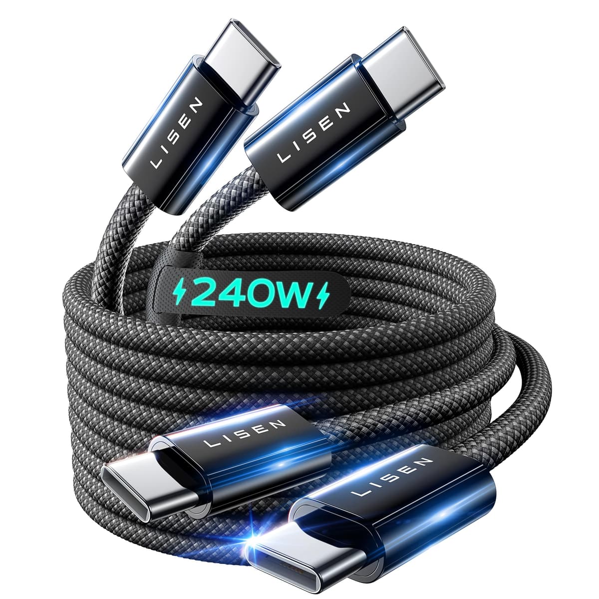 LISEN 240W USB C to USB C Cable [2-Pack 2m] USB C Charger Cable, Nylon Type C Charger Cable Fast Charging for iPhone 17 16 15 Pro Max, MacBook Pro/Air, iPad Pro, Samsung Galaxy S25 S24, Switch 2 — view 20