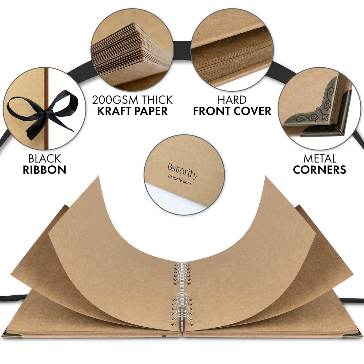 Bstorify Scrapbook Photo Albums 60 Pages (21 x 21 cm) Brown Thick Kraft Paper Scrap Book Ideal for Your Scrapbooking Albums Art & Craft Projects — view 3
