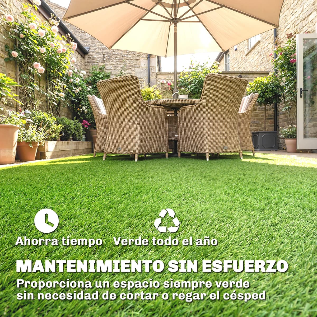 Outsunny Césped Artificial 1m x 4m, Alfombra Césped Artificial con Altura de Hierba 10 mm, Drenaje Automático, para Jardín, Terraza, Patio, Balcón, Interior y Exterior, Verde — view 4