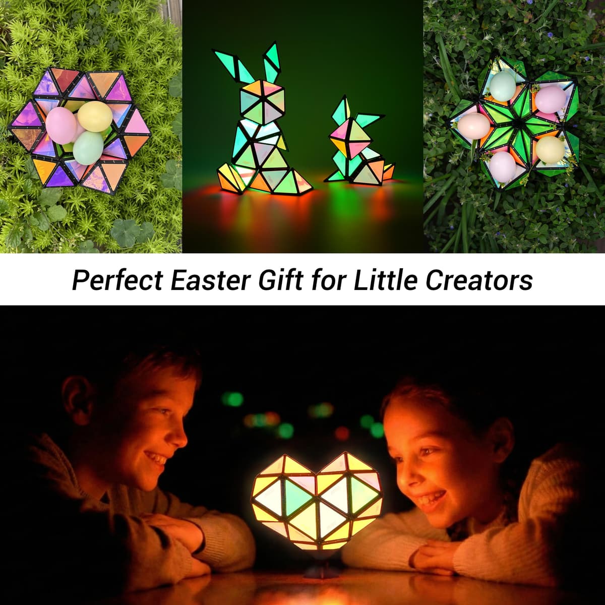 TOSY Magnet Pyramid Glow - 1 Cube Transforms into 1 Billion Shapes (Bunny, Egg Basket, Flowers, Heart), Easter Birthday Gift, 12 pcs, 243 Magnets, Glowing, Holographic Design, Puzzle/STEM Toy — view 5