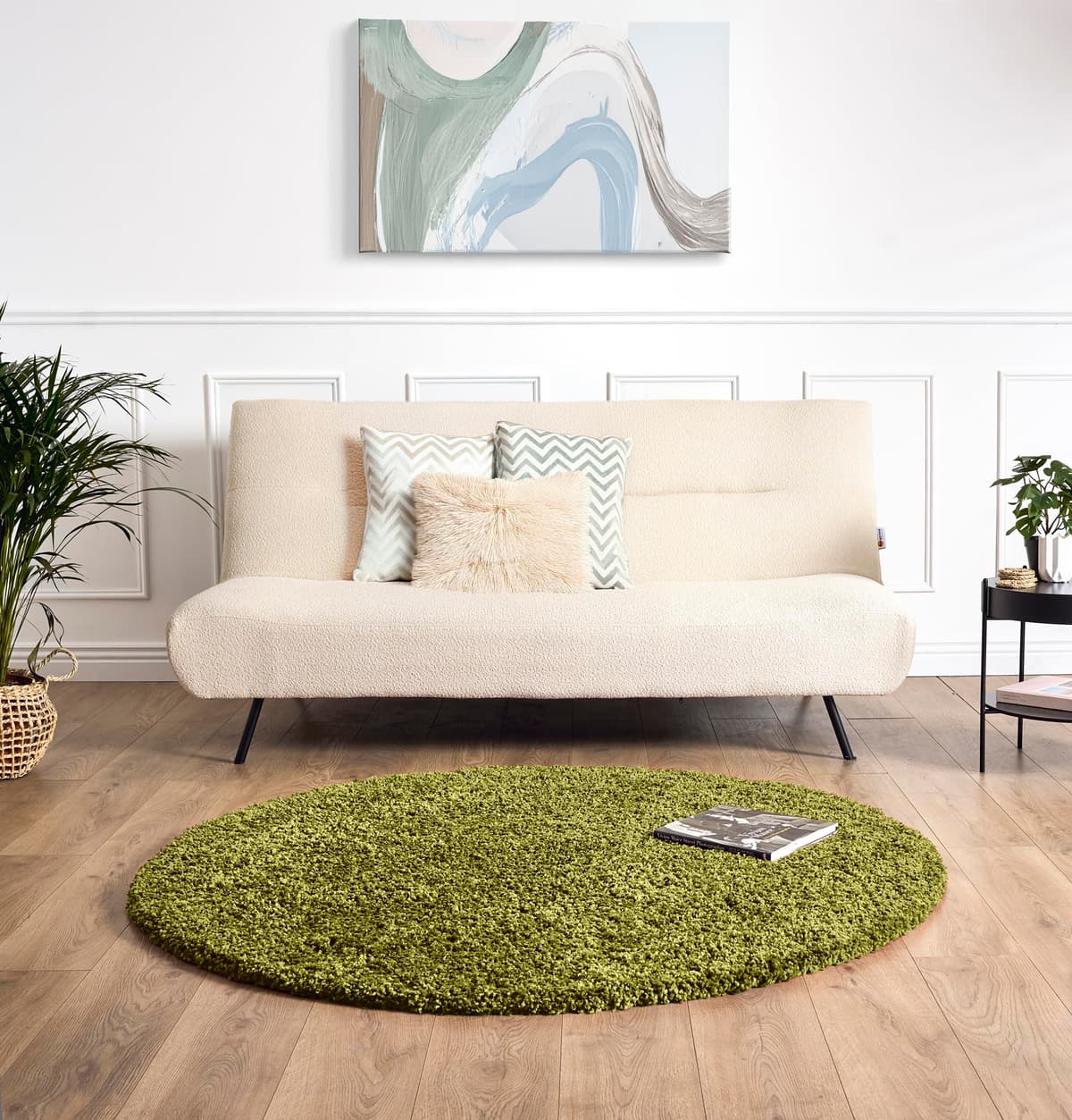 Bravich Round Green Rug 150cm (5') 5cm Pile Green Shaggy Large Circle Thick Fluffy Living Room Hessian Backed Washable — view 2