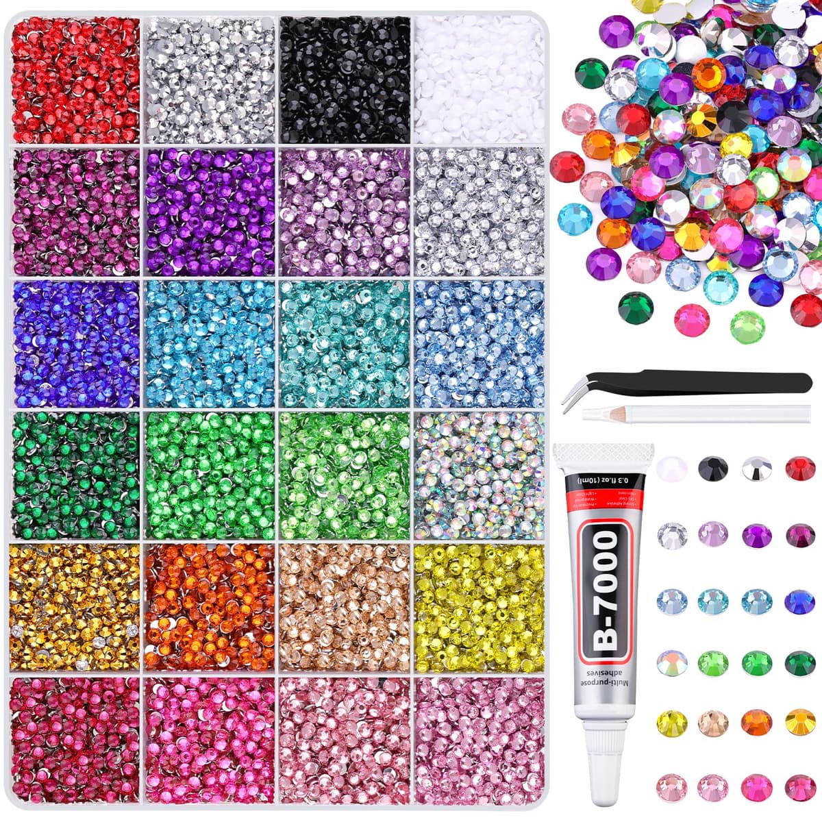 Resin Jelly Rhinestones for Crafting with B7000 Jewelry Glue, 2 Boxes Gold Flatback Crystals with 2Pcs 10ml Glue, Bedazzling Non Hotfix Gems for DIY Tumblers Clothing Shoes Manicure — view 35