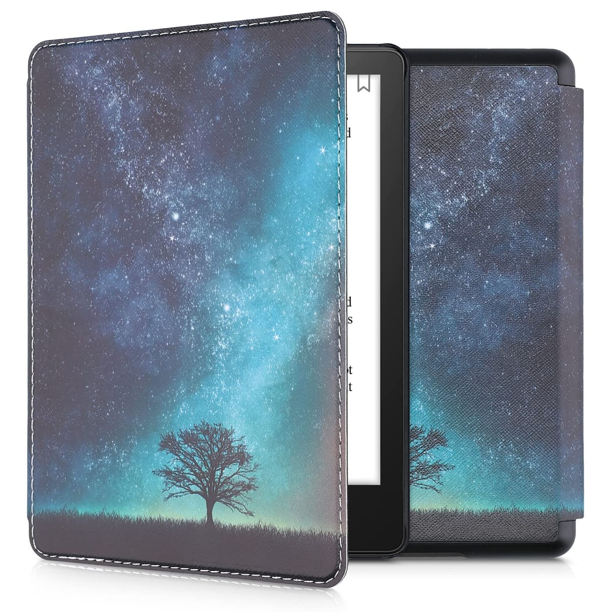 kwmobile Cover for Amazon Kindle Paperwhite (2024)/Colorsoft Case - eReader Cover with auto sleep funktion - Cosmic Nature with Blue/Grey/Black — view 39