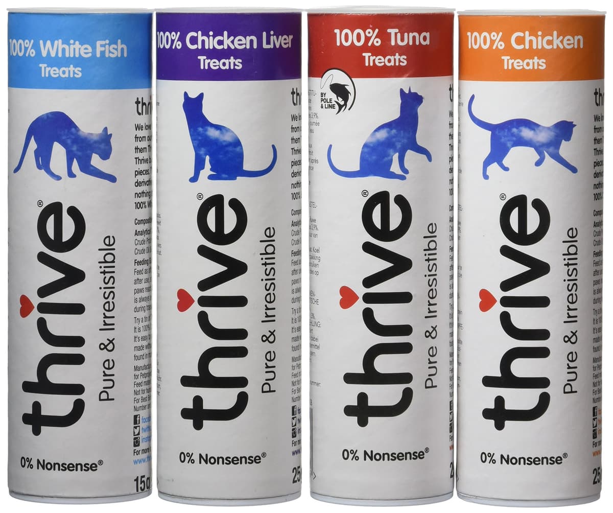 Thrive Cat Treats - Assorted Chicken, White Fish, Tuna & Chicken Liver,(Pack of 4)