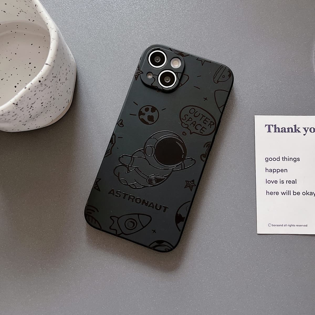 Yonds Queen for iPhone 15 Plus Cute Case, Cool Cartoon Astronaut Rocket Moon Space Design Stylish Soft TPU Bumper Shockproof Anti-Slip Protector Fashion Case (Fly Black, iPhone 15 Plus) — view 3