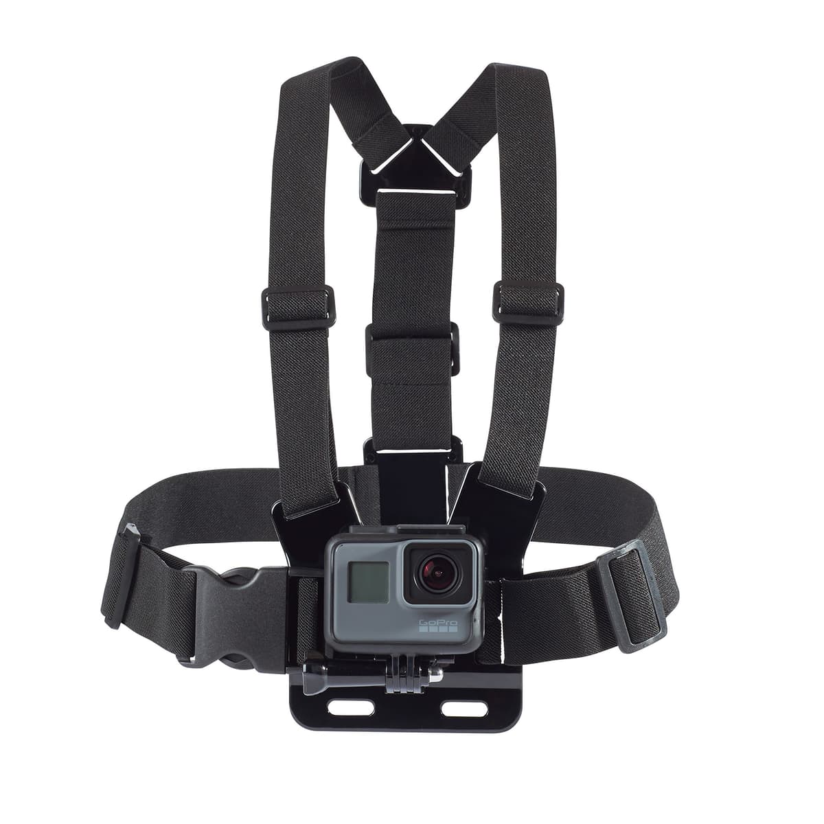 Amazon Basics Arnés de Pecho Ajustable para GoPro y Cámaras de Acción, Ligero y Cómodo, Negro