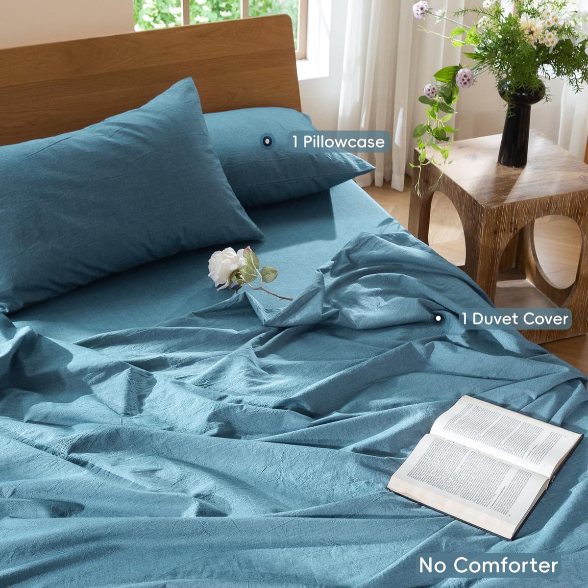 MooMee Bedding Duvet Cover Set 100% Washed Cotton Linen Like Textured Breathable Durable Soft Comfy (Tannish Linen Grey, King) — view 270