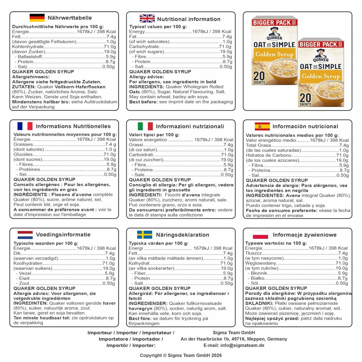 Cleverry set de Gachas de Avena Quaker Oat So Simple Golden Syrup 40 bolsitas x 36g – oatmeal para un desayuno delicioso — view 2