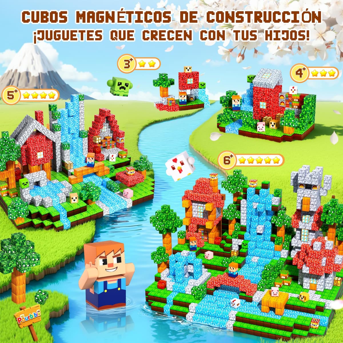 Pourbibi Bloques Magneticos Construccion Niños,Magneticas Niños,Juguetes Niños 3 Años,Piezas Construcciones Magneticas,Juguete Creativo Montessori para 3 4 5 6 7 8 9 10 Años — view 3