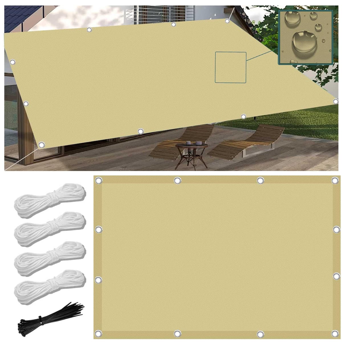Toldo Vela de Sombra Rectangular 2x3M Impermeable Toldos Exterior Terraza Protección Rayos UV Resistente al Desgarro para Terraza Balcon Patio Exteriores Jardín con Ojales y Cuerdas de Fijación