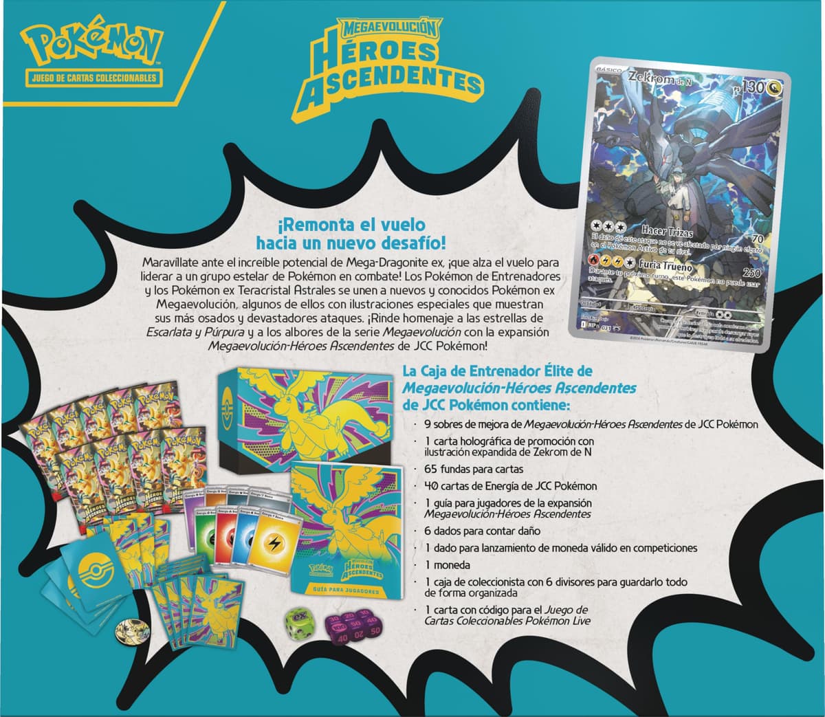 Pokémon: Caja de Entrenador Élite de Megaevolución-Héroes Ascendentes (1 Carta de promoción con ilustración expandida, 9 Sobres de Mejora y Accesorios prémium) — view 4