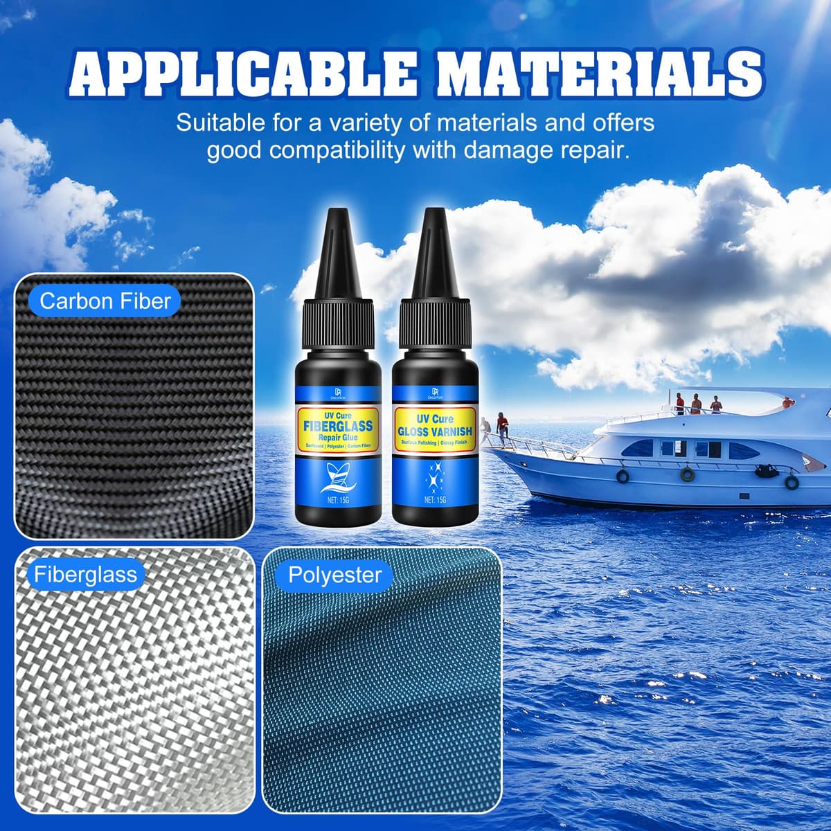 Kit de reparación de Tablas de Surf, Kit de reparación de Fibra de Vidrio Transparente con lámpara UV, Adecuado para Fibra de Carbono y Fibras de poliéster, para Reparar Grietas en Barcos, lanchas — view 5