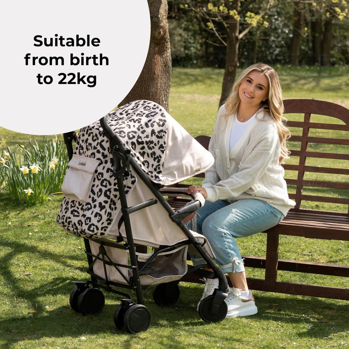 My Babiie MB51 Dani Dyer Leopard Lightweight Stroller, Sturdy & Protective, Lightweight Frame, Comfort, Manoeuvrability, Suitable from Birth to Maximum 22kg, with Cup Holder, Rain Cover and Footmuff — view 5
