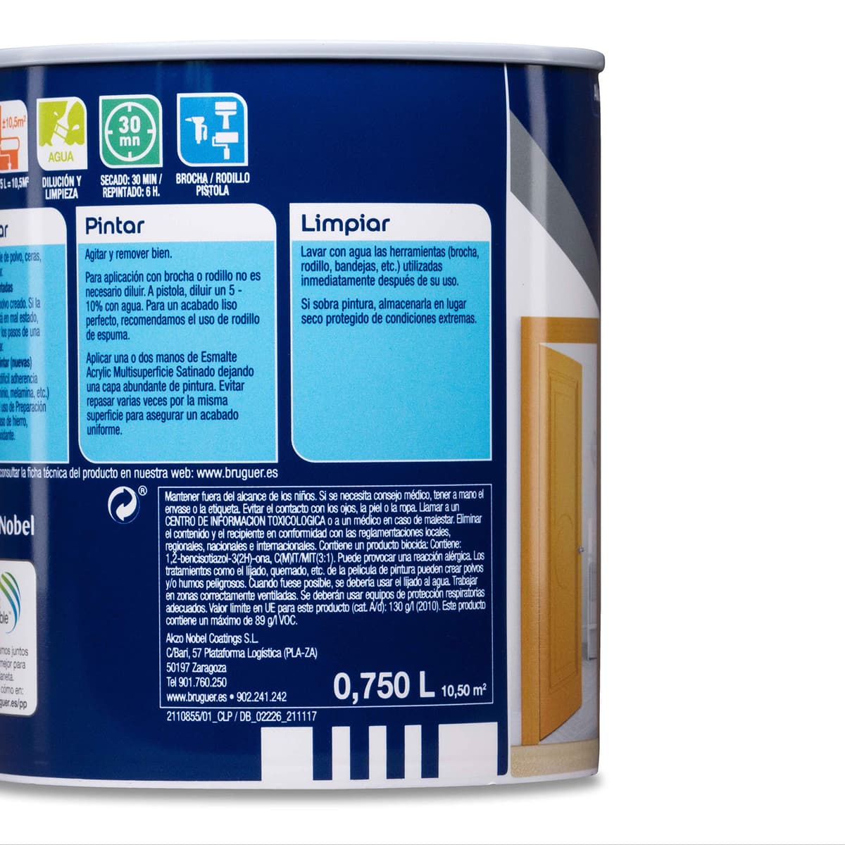 Bruguer Acrylic Multisuperficie Esmalte al agua Satinado - Pintura 750 mL, Blanco Permanente — view 3