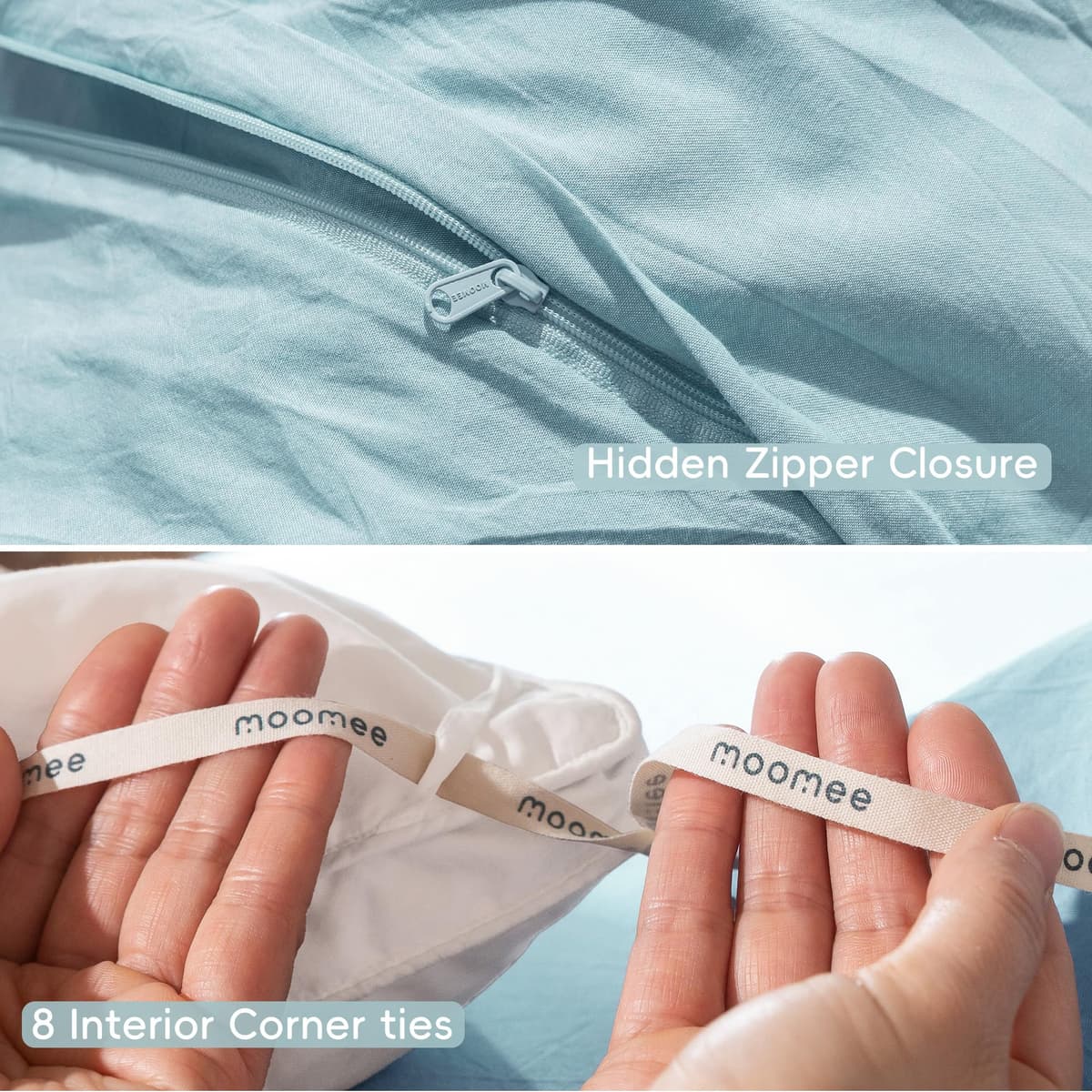 MooMee Bedding Duvet Cover Set 100% Washed Cotton Linen Like Textured Breathable Durable Soft Comfy (Tannish Linen Grey, King) — view 46