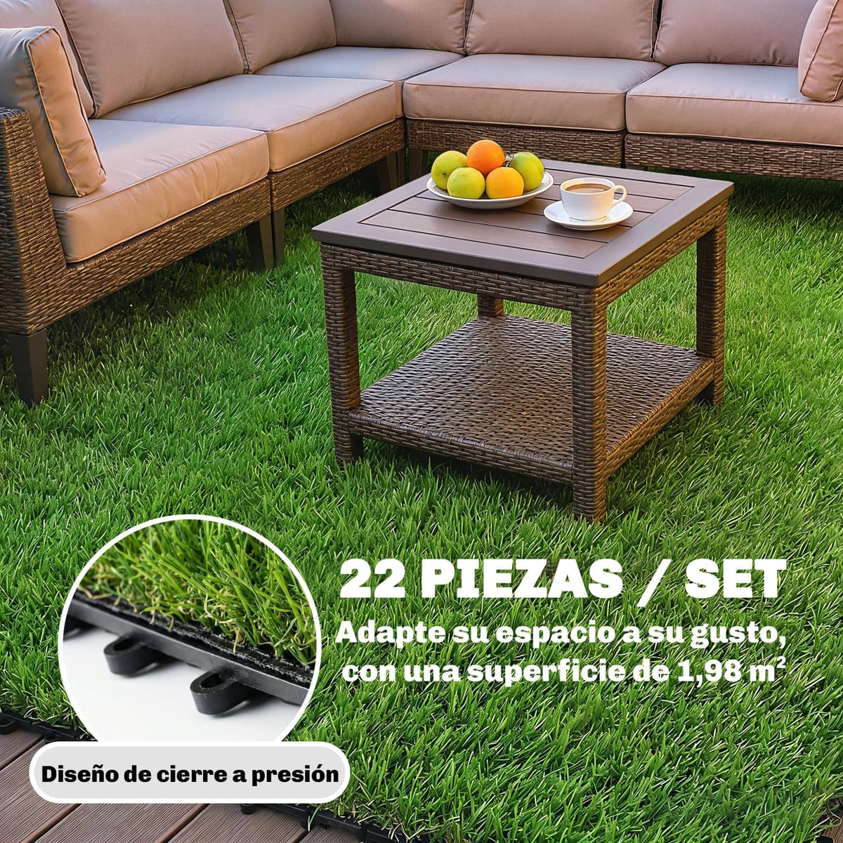 Outsunny 22-Piece Artificial Grass Mat, 30 x 30 cm, Grass Height 25 mm, Automatic Drainage, for Garden, Terrace, Patio, Balcony, Green — view 6