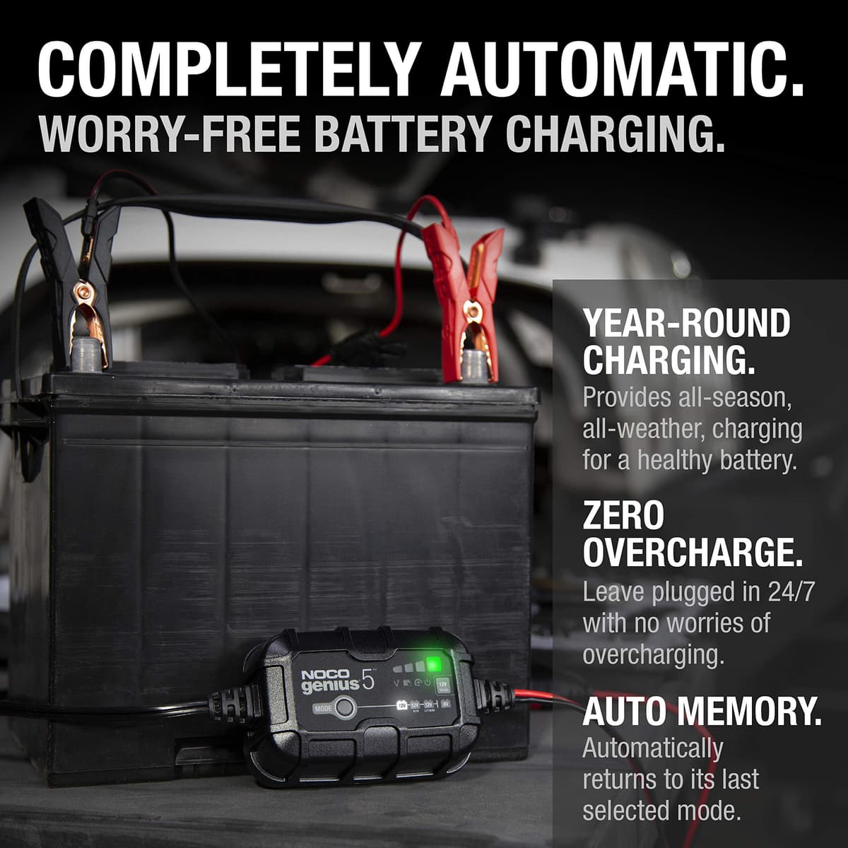 NOCO GENIUS5: 5A 6V/12V Smart Battery Charger – Automatic Maintainer, Trickle Charger & Desulfator with Overcharge Protection & Temperature Compensation – for Lead-Acid & Lithium Batteries — view 7