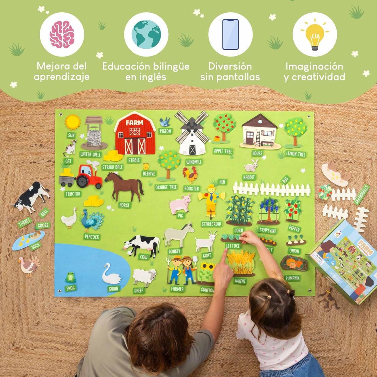 BONNYCO Felt Blackboard with 92 Animal Figures Farm Toys Montessori Children and Gifts for Children 3 to 8 Years Old. Sensory Panel Autism, Children's Educational Games, Christmas — view 5