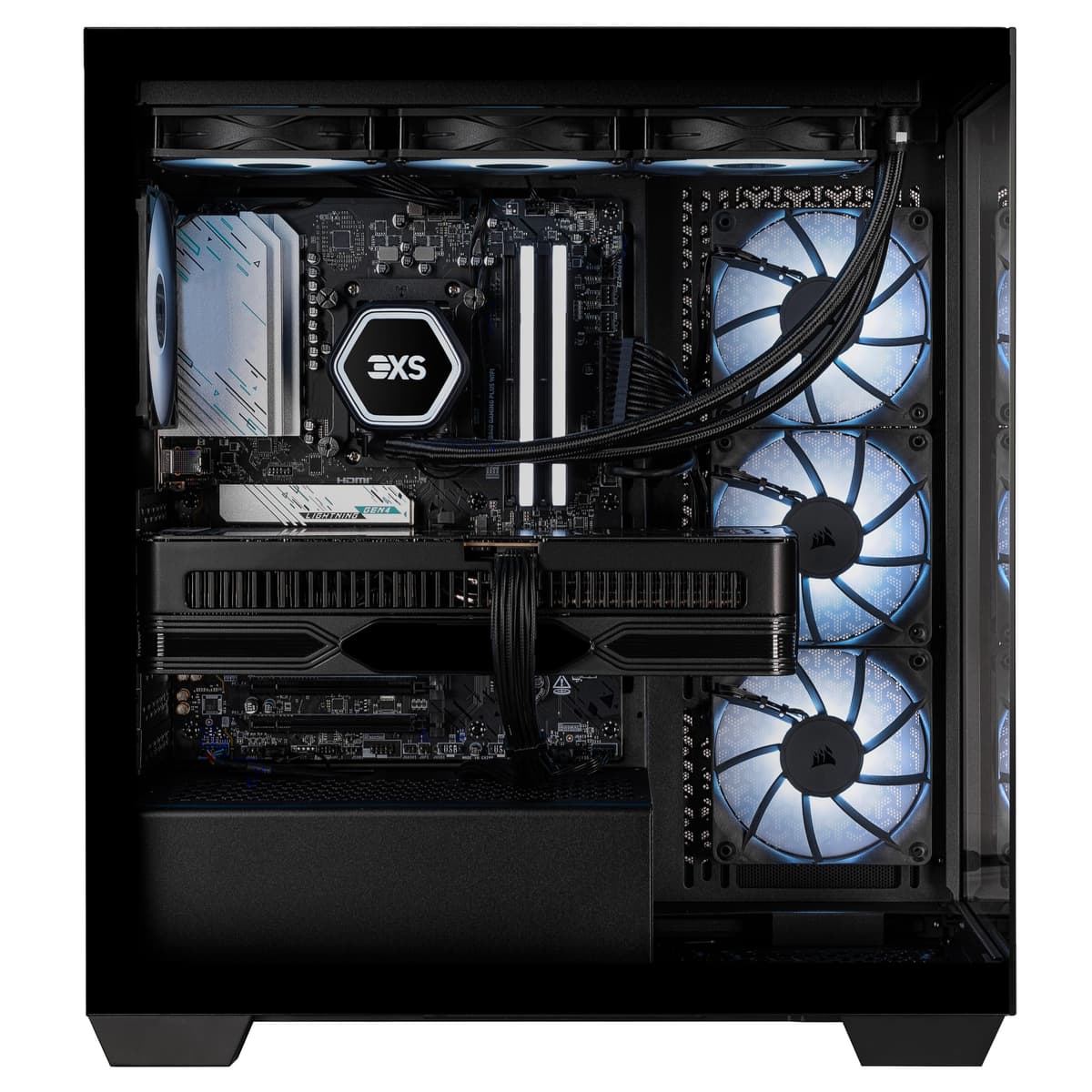 3XS Gaming PC | Vindicta RX 9070 XT | AMD Ryzen 7 9800X3D | 32GB DDR5 6000MHz RAM | 2TB NVMe M.2 SSD | WiFi | 850W PSU | 360mm Liquid Cooler | AI Ready | Windows 11 — view 3