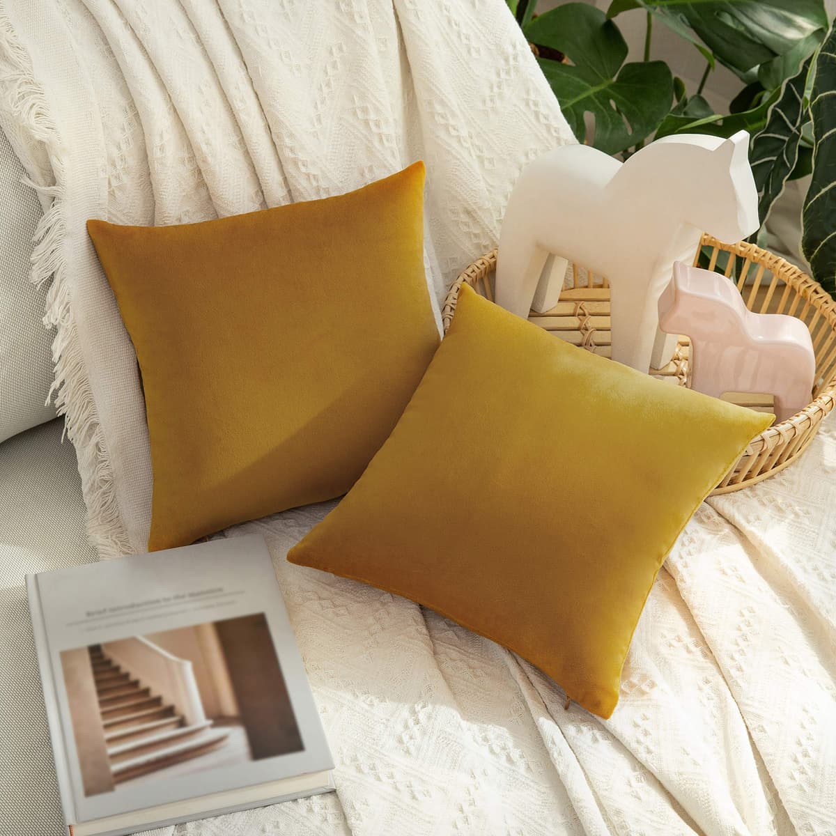 MIULEE Pack of 2 Fall Velvet Soft Solid Decorative Throw Pillow Covers Square Cushion Cases for Sofa Couch Bedroom Living Room Car Home Decor 18 x 18 Inch 45 x 45 cm Orange — view 70
