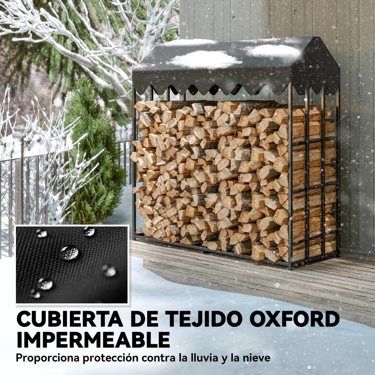 Outsunny Estante de Leña Metálico, 186x70x185 cm, Leñero Exterior con Cubierta Impermeable 600D Oxford, Marco de Acero, Soporte para Leña de Chimenea, para Jardín, Terraza — view 4