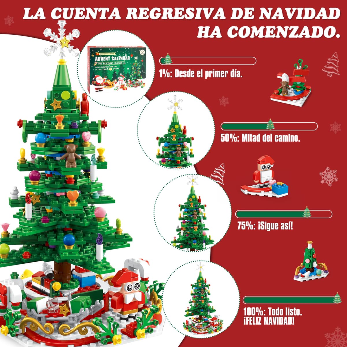MOMOSTAR Calendario Adviento 2025, LED Bloques de Construcción con Árbol de Navidad 701 Piezas, Calendario Adviento Juguetes 24 in 1, Navidad Decoración Regalo para Niños Adultos partir de 6 años — view 2