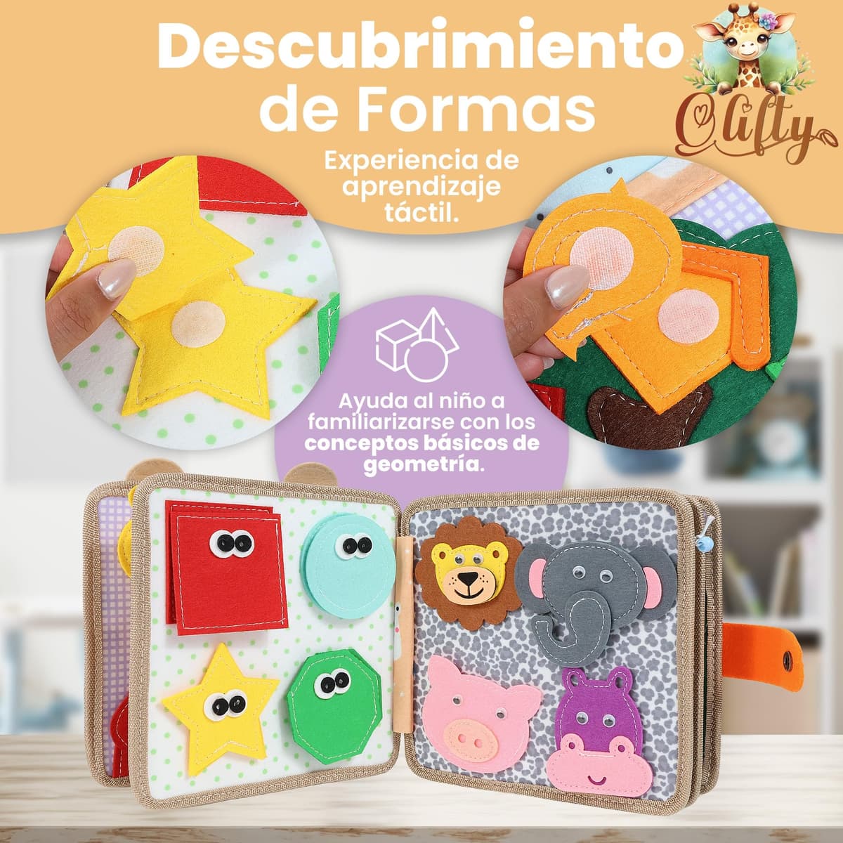 Libro Montessori 1 Año - Busy Board Montessori - Libro Bebé 1 Año - Busy Book - Libro Sensorial Bebé de Fieltro - Tablero Montessori 2 Años (Jirafa) — view 4