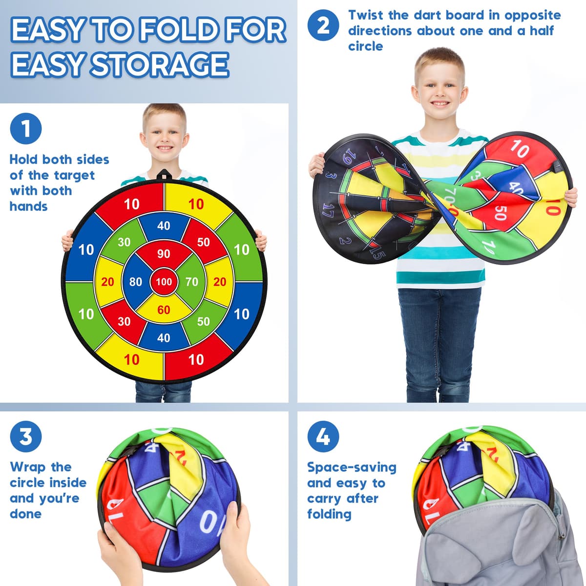 Kids Dart Board Set,Double Sided Dart Board,12 Sticky Balls,6 Darts,Indoor & Outdoor Party Games Toys Gifts for 3 4 5 6 7 8 9 10 11 12+ Year Old Boys Girls Adult — view 4