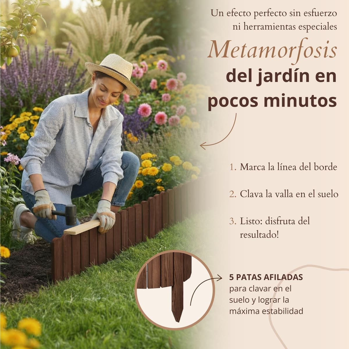 Floranica bordura para jardín 40 x 200 cm marrón Borde césped Valla de jardín Valla de Madera bordura Flexible en Rollo — view 5