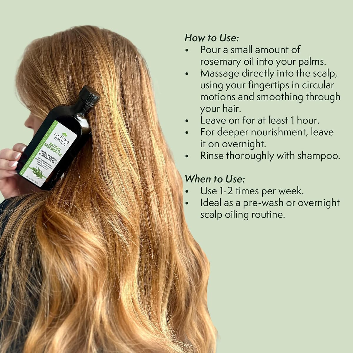 Nature Spell Rosemary Oil for Hair Growth, Pre-Diluted Scalp Oil, Stimulates Growth, Strengthens Dry and Damaged Strands, Nourishes Split Ends, Colour Safe, For All Hair Types, Vegan, 150 ml — view 3