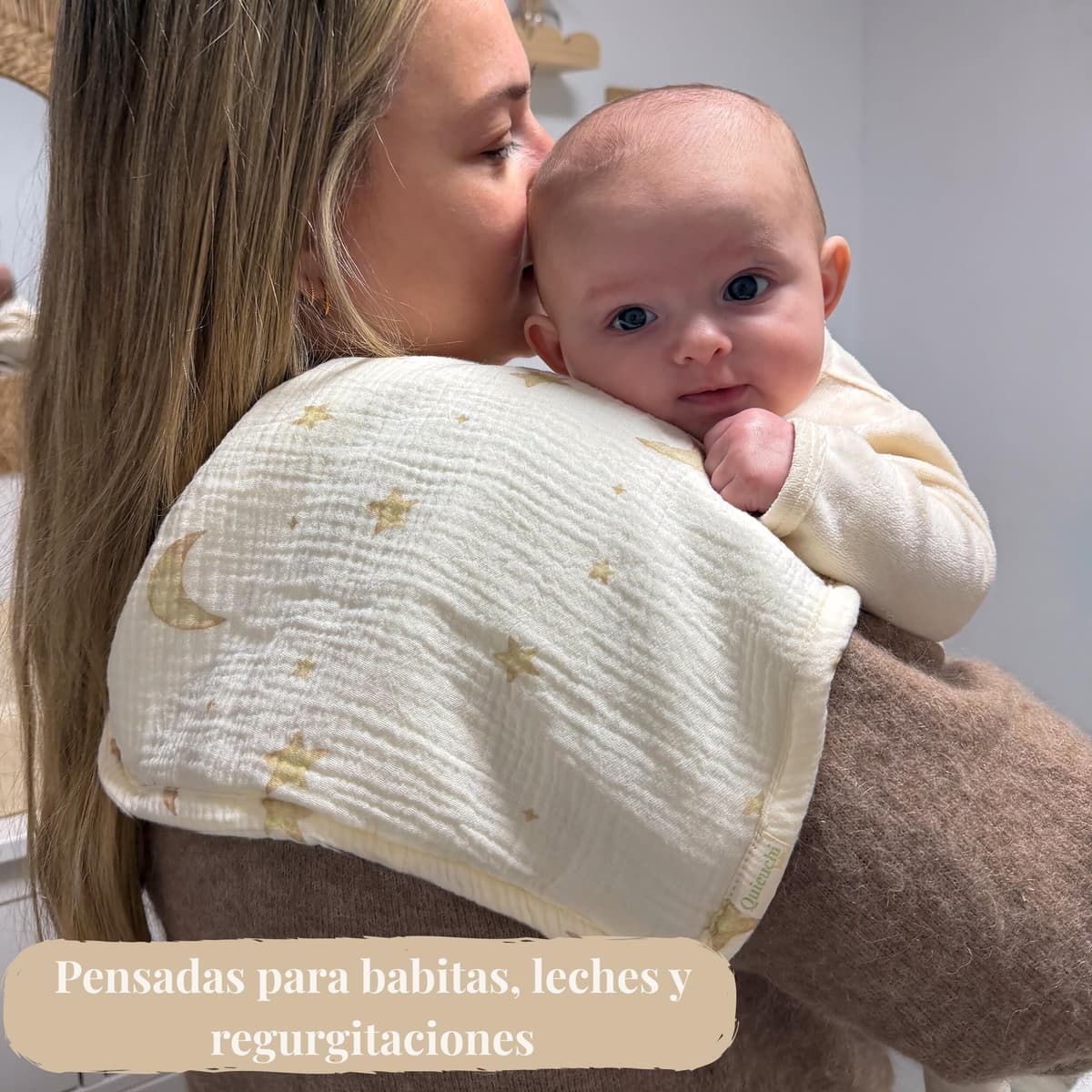 Pack de 3 Muselinas bebé algodón 100% orgánico Gots 60x30cm- Gasas de Muselina Suaves y Rizo Absorbente- Salvababas bebés Multiusos- Regalos para recién Nacidos niño y niña (Beige) — view 3