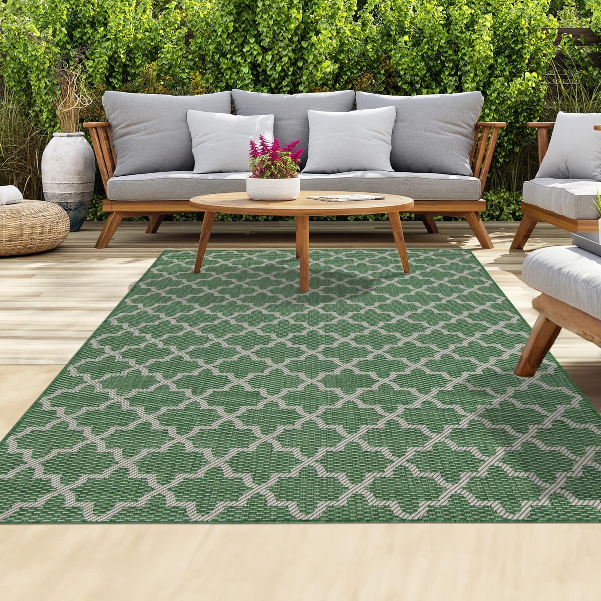 homeart Outdoor Rugs | Easy-Cleaning Indoor & Outdoor Area Rugs for Porch, Deck, Balcony, Garden, Picnic, Kitchen, Hallway | UV & Weather-Resistant Large Patio Rug Mats | Green Cream, 80 x 150 cm — view 27