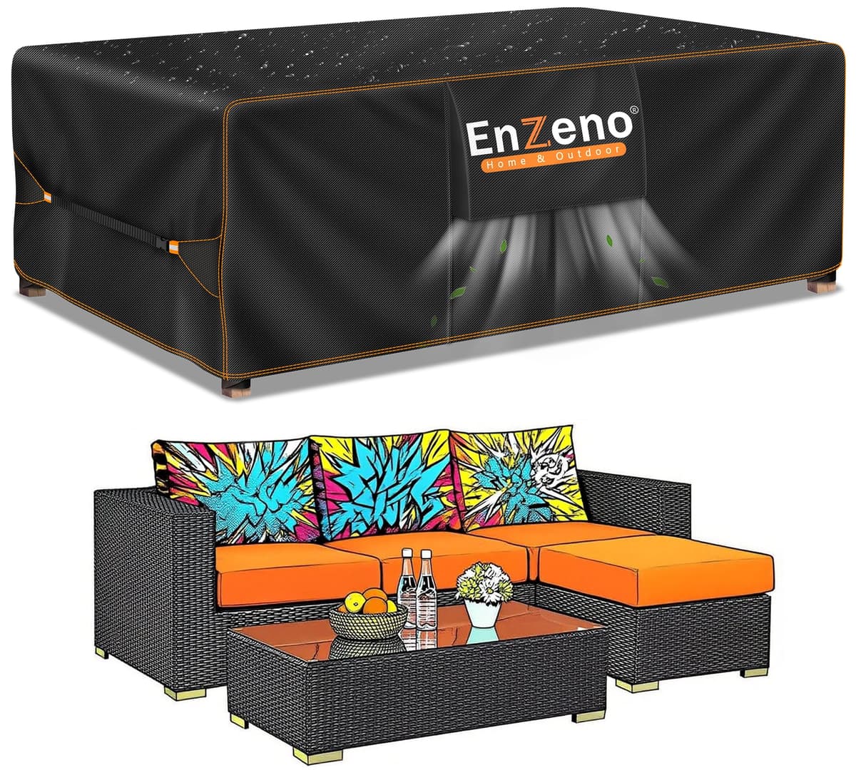 Enzeno Outdoor Garden Furniture Covers - Waterproof with Air Vent, Patio Table and Chair Set Cover, Heavy Duty Oxford Fabric 200X160X74cm — view 25