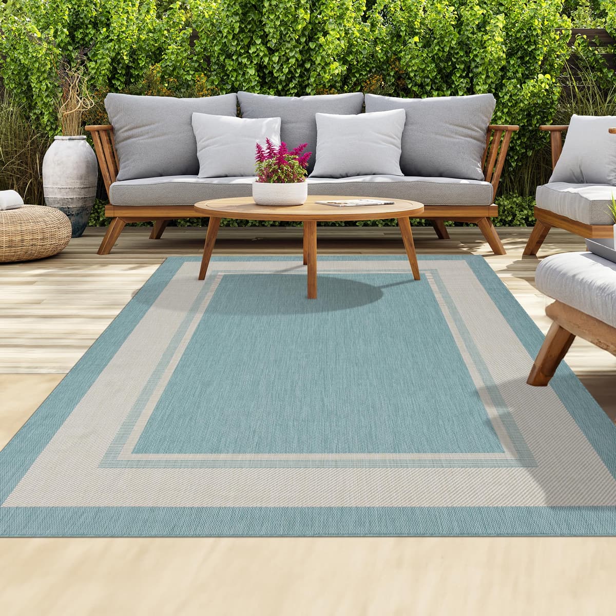 homeart Outdoor Rugs | Easy-Cleaning Indoor & Outdoor Area Rugs for Porch, Deck, Balcony, Garden, Picnic, Kitchen, Hallway | UV & Weather-Resistant Large Patio Rug Mats | Green Cream, 80 x 150 cm — view 41