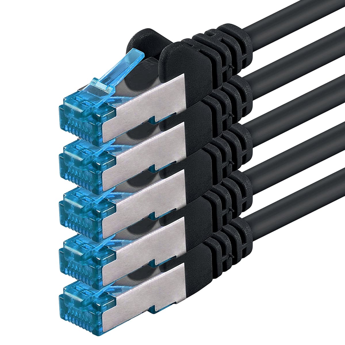 1m Cable de Red, Cable Ethernet y LAN SFTP PIMF Cat6a - transmite hasta 10 Gigabit por Segundo y es Adecuado para switches, routers, módems con Entrada RJ45, negro - 5 piezas