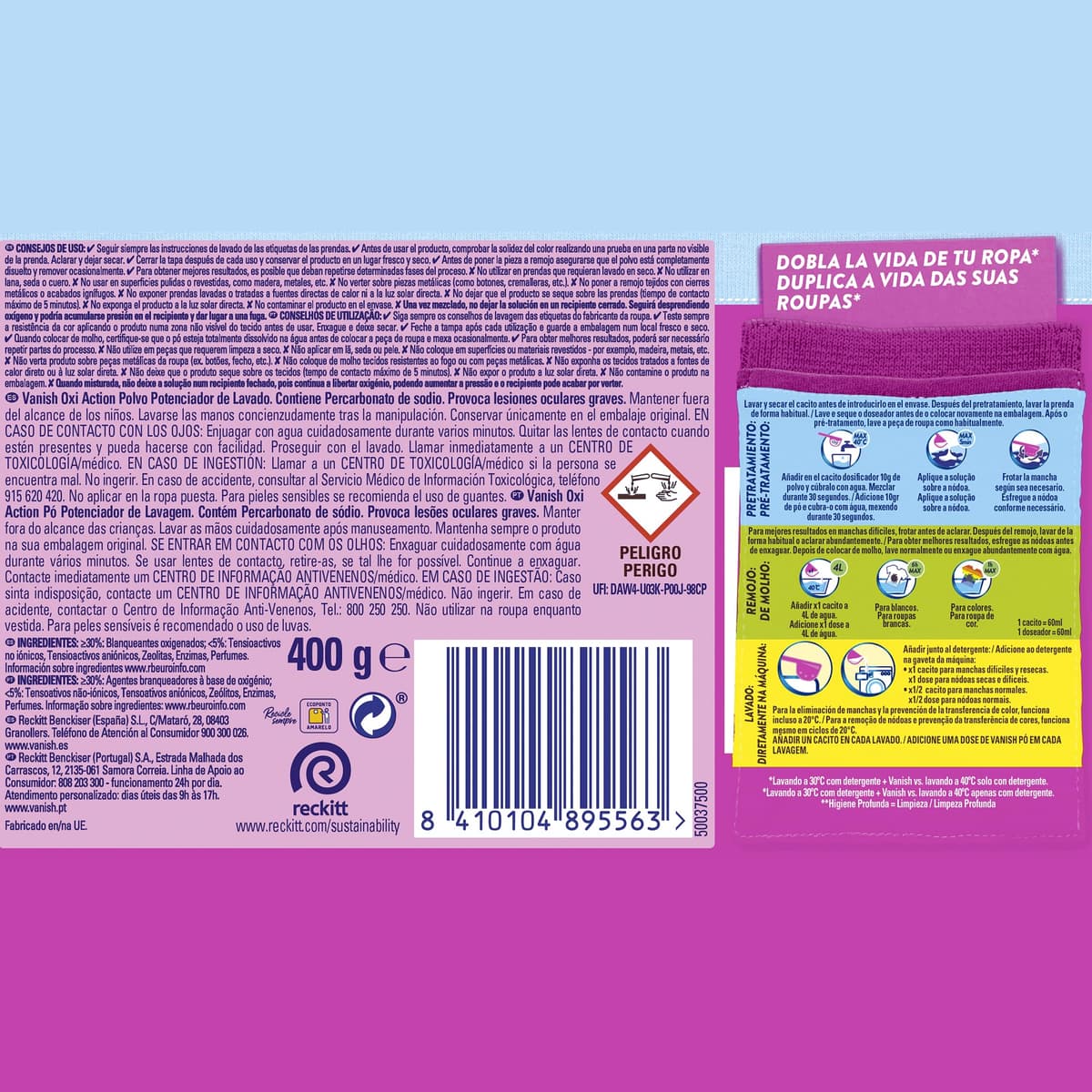 Vanish Oxi Action Multipoder - Quitamanchas multibeneficio para la ropa, En Polvo, Sin Lejía 400gr, El emabalaje puede variar — view 2