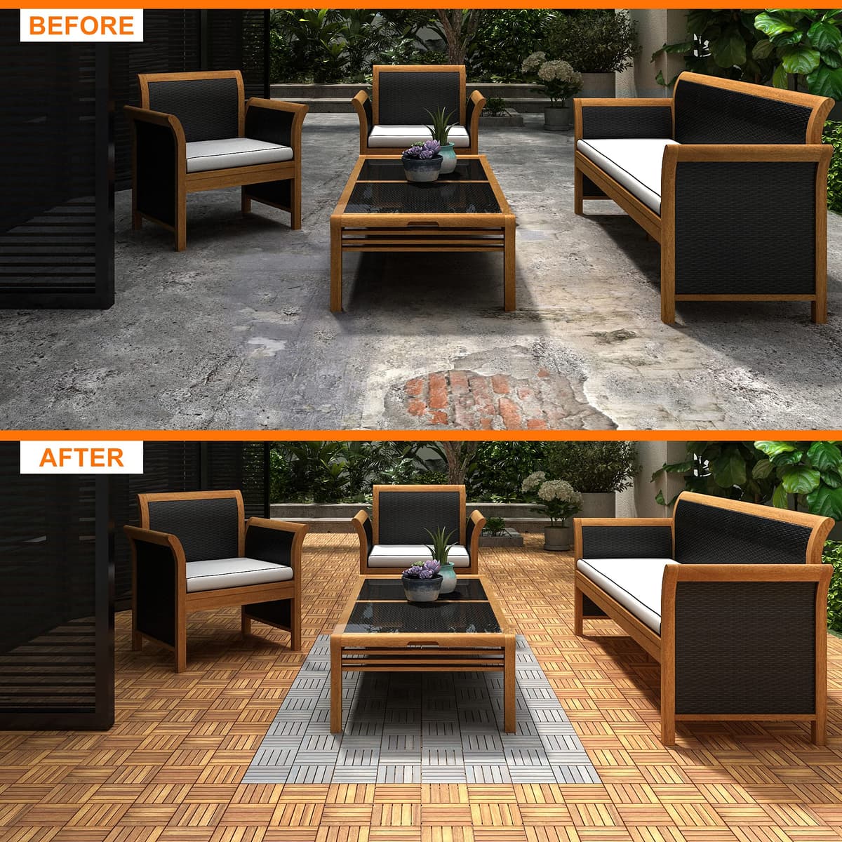 Interbuild Acacia Hardwood Decking Tiles,Decking Board Golden Teak 30×30cm 10 Tiles = 0.9 ㎡ per Pack for Patio & Balcony — view 3