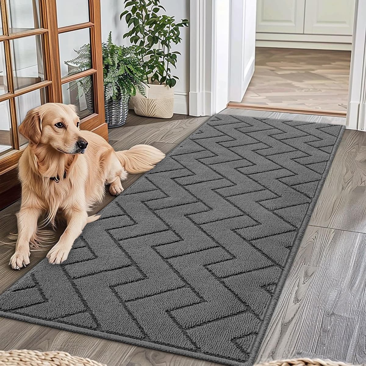 Biscpro Door Mats Indoor,Dirt Trapper Mat Absorbent Non-Slip Low Profile Doormat for Entrance,Inside, Kitchen,Front Door Mat Washable for Pets and Dogs— 50x80cm,Grey — view 48