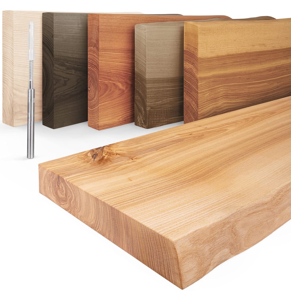 LAMO Manufaktur Estantería Flotante Pared de Madera con fijación Invisible | Estantería 100 cm Ancho para salón, Cocina, Oficina | Color: Natural, Borde: Natural | Madera Maciza, diseño Moderno