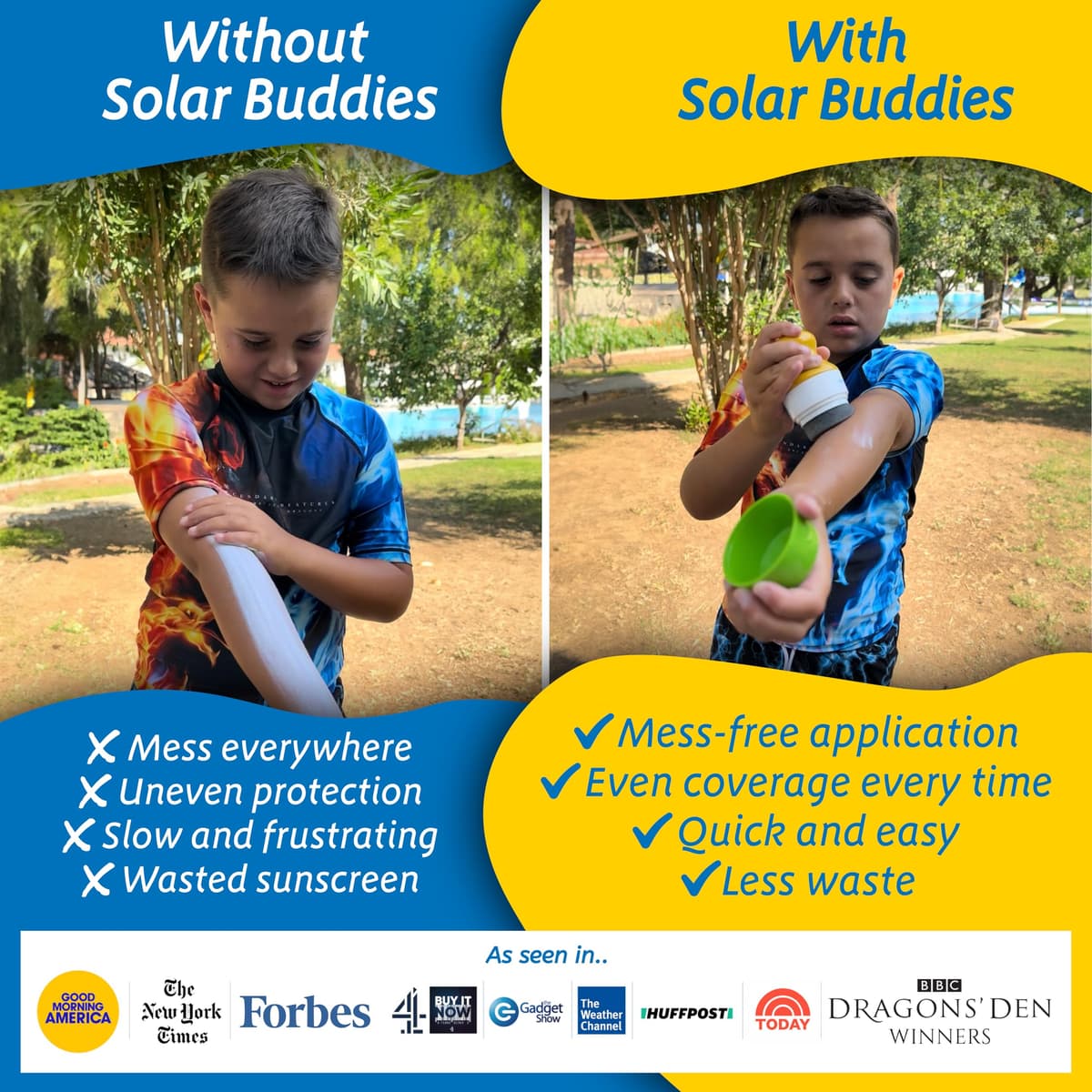 Solar Buddies Sunscreen Applicator - Single Blue - Refillable Roll on Sponge Sunscreen, Suncream & Lotion Applicator For Kids, Adults & Families - Holds 3.4fl oz, Perfect Size for Travel — view 3
