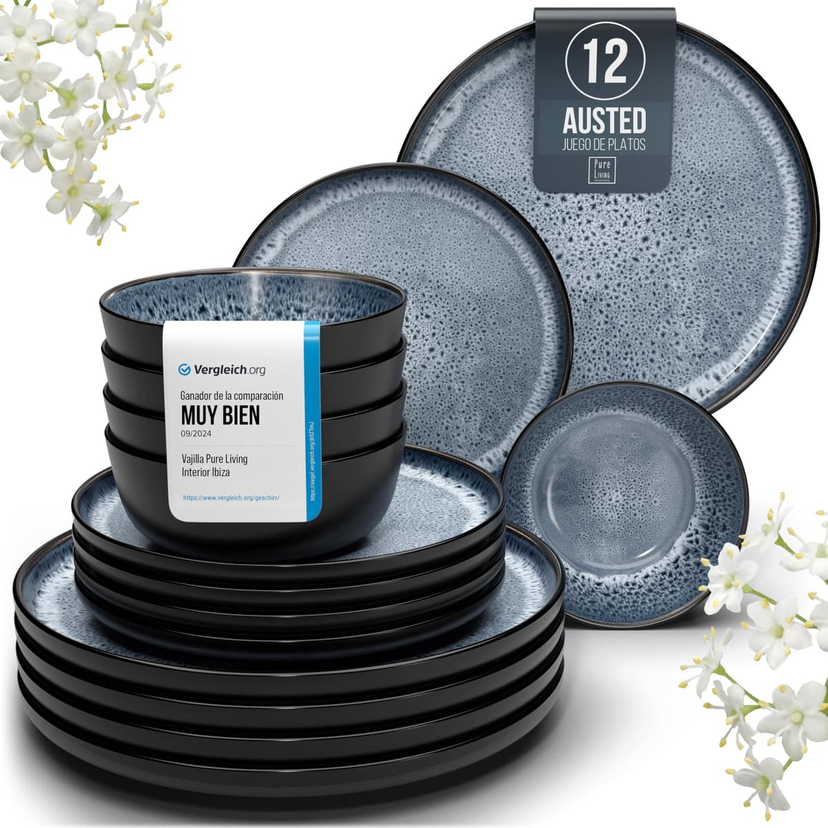 Juego de 6 platos hondos Ibiza – gres premium, resistente a los arañazos, apto para lavavajillas, microondas – Elegante juego de platos hondos – Platos de pasta hondos grandes – Pure Living vajilla — view 38