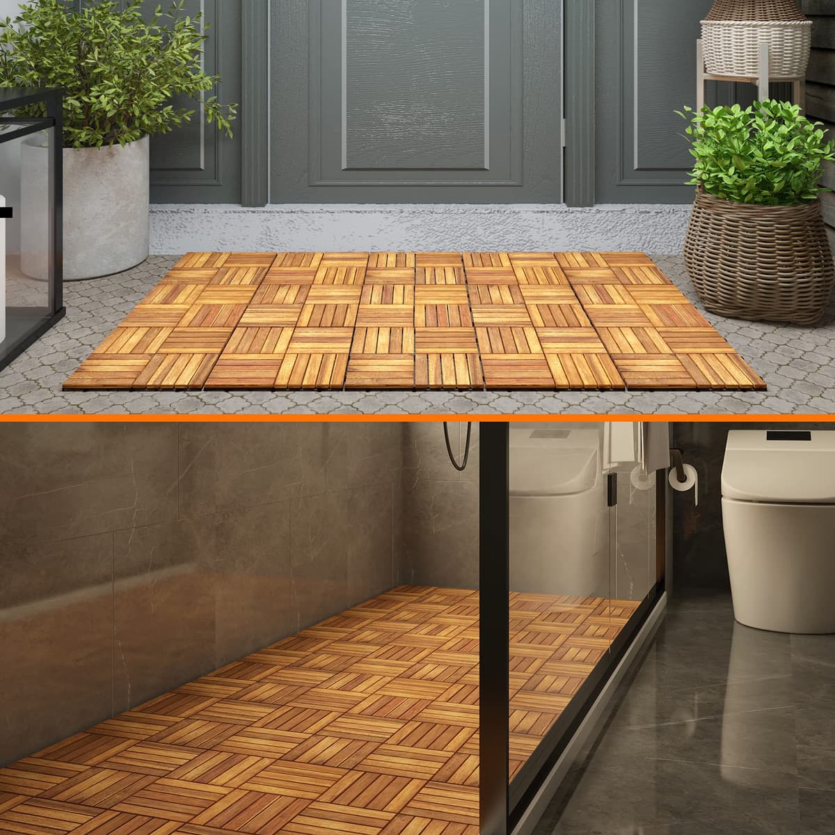 Interbuild Acacia Hardwood Decking Tiles,Decking Board Golden Teak 30×30cm 10 Tiles = 0.9 ㎡ per Pack for Patio & Balcony — view 4