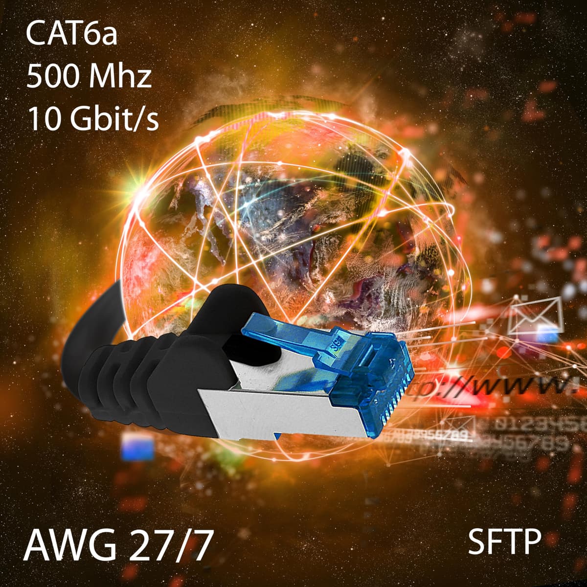 0,5m Cable de Red, Cable Ethernet y LAN SFTP PIMF Cat6a - transmite hasta 10 Gigabit por Segundo y es Adecuado para switches, routers, módems con Entrada RJ45, blanco - 10 piezas — view 3